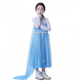 Elsa Queen Dress Girls Long Sleeve Mesh Cloak Detachable Elsa Princess Dress