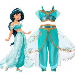 Girls Fancy Dress kids Halloween Costume Cosplay Clothes lil Girls Princess Jasmine Party Dress