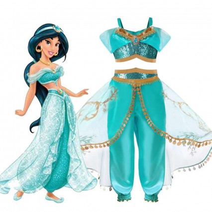 Girls Fancy Dress kids Halloween Costume Cosplay Clothes lil Girls Princess Jasmine Party Dress Girls Fancy Dress kids Halloween Costume Cosplay Clothes lil Girls Princess Jasmine Party Dress