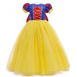 Girls Snow White Dress Up Clothes Puff Sleeve Sequined Backless Bow Princess Costume Halloween Kids Party Dress