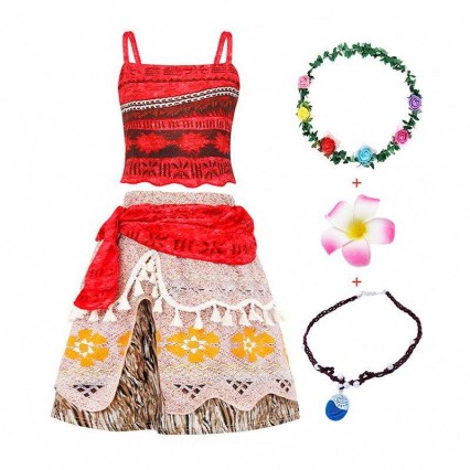 Halloween Cosplay Costume Skirt Set Costume Moana Dress Girls with Necklace with headband DGHC-015 Halloween Cosplay Costume Skirt Set Costume Moana Dress Girls with Necklace with headband DGHC-015