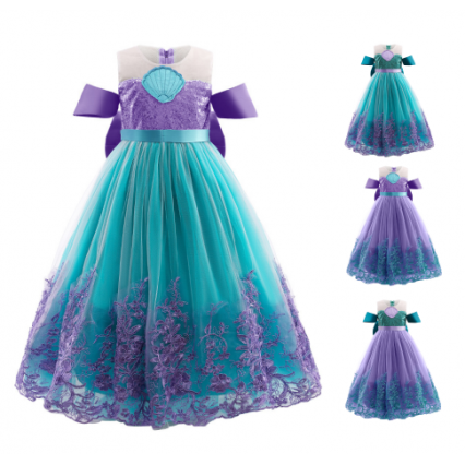 Mermaid Princess Girl Dress Kids Halloween Cosplay Costumes Baby Girl Purple Dress Children Birthday Party Clothing Tutu Dress