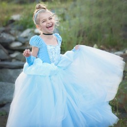 Princess Cendrillon Costume for Girls Fairy Tale The Little Glass Slipper Kids Birthday Party Ball Gown Carnival Dress