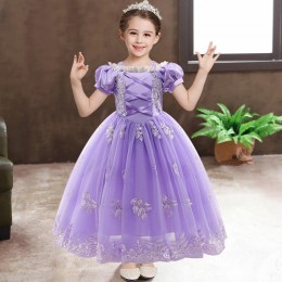 Rapunzel Puff Sleeve Princess Dress Butterfly Embroidery Elegant Girls Dress