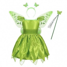 Toddler Kid Halloween Cosplay Birthday Outfits Set Dancing Butterfly Green Fairy Wing Tinker Bell Dress 2-10T HCTB-001