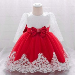 Baige Flower Girl Party Wear Western Baptism Dress Lace Newborn Baby Christening Dresses