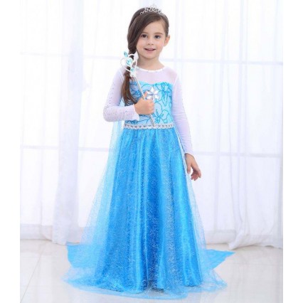 Baige Hot Selling Children's Wear Baby Girls Long Sleeve Maxi Dress Elsa Dress With Cloak