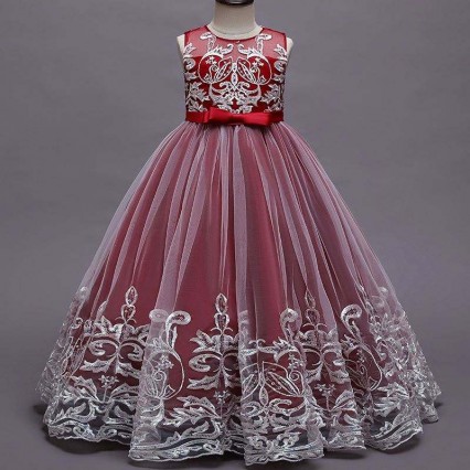 Baige Long Style Children Wedding Ball Gown Girls Frock Design Kids Party Wear Long Frock 9101 Baige Long Style Children Wedding Ball Gown Girls Frock Design Kids Party Wear Long Frock 9101