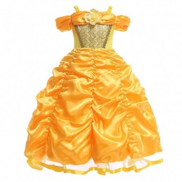 BAIGE New Design Kids Costume Girls Dress Names With Pictures Princess Belle Long Gown Puffy Yellow Dress SMR023