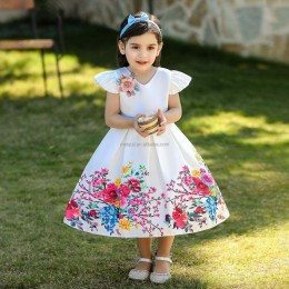 Baige New Fashion Print Girls Frocks Design Frock Kids Flower Birthday Dresses Wholesale L2033XZ