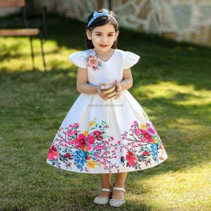 Baige New Fashion Print Girls Frocks Design Frock Kids Flower Birthday Dresses Wholesale L2033XZ Baige New Fashion Print Girls Frocks Design Frock Kids Flower Birthday Dresses Wholesale L2033XZ