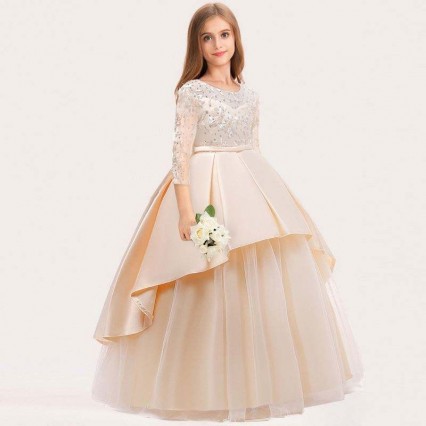 Boutique Long Sleeve Princess Evening Gowns Baby Girl Birthday Wedding Party Dress With Flowers LP-233 Boutique Long Sleeve Princess Evening Gowns Baby Girl Birthday Wedding Party Dress With Flowers LP-233