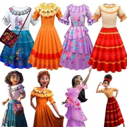Halloween Princess Dress Encanto Mirabel Luisa Cosplay Costume Girl Party Dress With Bag Halloween Princess Dress Encanto Mirabel Luisa Cosplay Costume Girl Party Dress With Bag