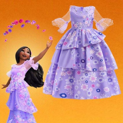 Hot Sale Kids Encanto Movie Costume Isabella Cosplay Purple Floral Girls Silk Maxi Long Dress Hot Sale Kids Encanto Movie Costume Isabella Cosplay Purple Floral Girls Silk Maxi Long Dress