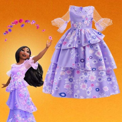 Hot Sale Kids Encanto Movie Costume Isabella Cosplay Purple Floral Girls Silk Maxi Long Dress Hot Sale Kids Encanto Movie Costume Isabella Cosplay Purple Floral Girls Silk Maxi Long Dress