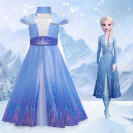 New Elsa Frocks Fashion Short Sleeves Coat Halloween Fairy Princess Child Cosplay Costume