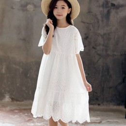 2022 Summer Girls Dress with Lining 100% Cotton Embroidery Baby Princess Midi Dress Children Party Clothes