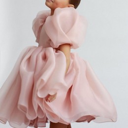 Fashion Girl Princess Vintage Dress Tulle Child Vestido Puff Sleeve Pink Wedding Party Birthday Tutu Child Ball Gown Dress