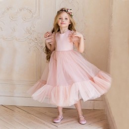 Flower Girl Dress Children Bridesmaid Wedding Dresses For Kids Pink Tulle Gowns Girls Boutique Party Wear Elegant Frocks