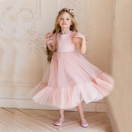 Flower Girl Dress Children Bridesmaid Wedding Dresses For Kids Pink Tulle Gowns Girls Boutique Party Wear Elegant Frocks Flower Girl Dress Children Bridesmaid Wedding Dresses For Kids Pink Tulle Gowns Girls Boutique Party Wear Elegant Frocks