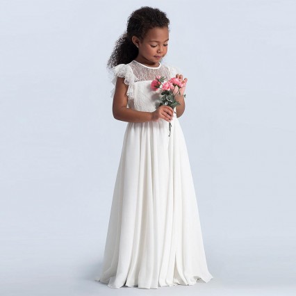 Girls Lace Maxi Dress Kids Ruffle Sleeve Princess Tulle Dresses Bridesmaid First Communion Pageant Flower Girls Vestidos Dresses