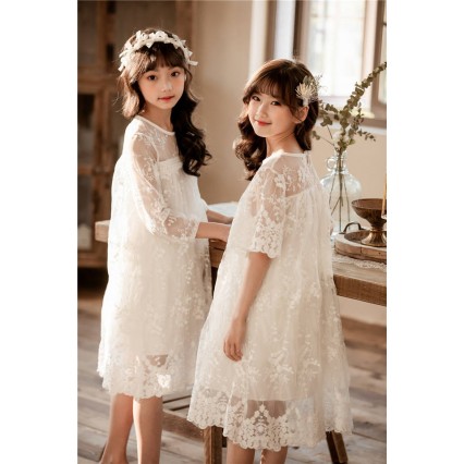 New Summer Cotton Net Yarn Lace Girls Dresses Kids Skirt Children Clothing 3-14 Years Old White Princess Dress  New Summer Cotton Net Yarn Lace Girls Dresses Kids Skirt Children Clothing 3-14 Years Old White Princess Dress