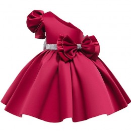 Oblique Shoulder Girls Evening Dresses Bow Tie Formal Children Princess Dresses Girl kid's Wedding Party Clothing