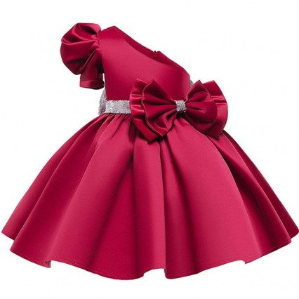Oblique Shoulder Girls Evening Dresses Bow Tie Formal Children Princess Dresses Girl kid's Wedding Party Clothing Oblique Shoulder Girls Evening Dresses Bow Tie Formal Children Princess Dresses Girl kid's Wedding Party Clothing