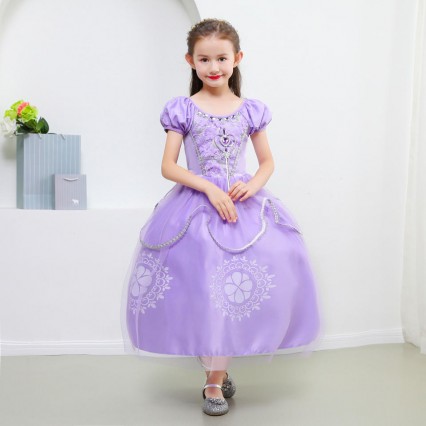 Princess Sofia Dress for Girl Kids Cosplay Puff Sleeve Layer Dresses Child Party Birthday Wedding Ball Gown Fancy Costumes