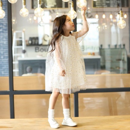 Summer Dress Shiny Star Pattern Girls Yarn Cotton Lined Princess Dress Christmas O-neck Kids Dresses for Girls  Summer Dress Shiny Star Pattern Girls Yarn Cotton Lined Princess Dress Christmas O-neck Kids Dresses for Girls