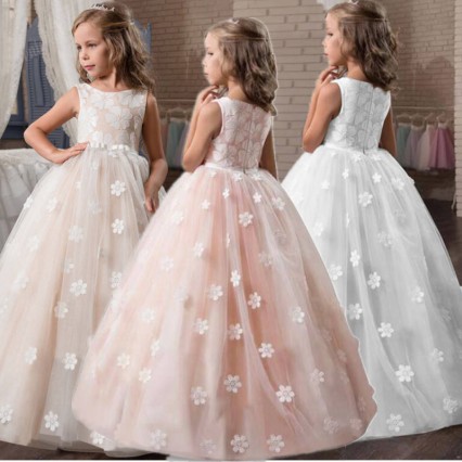 Vintage Flower Girls Dress for Wedding Evening Children Princess Party Pageant Long Gown Kids Dresses for Girls Formal Clothes