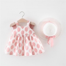Wholesale 2pcs Baby Girl Dress Sets Newborn Sleeveless Birthday Clothes Princess Party Print Flower Dresses with Hat
