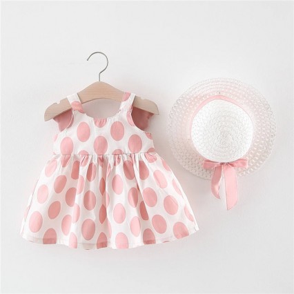 Wholesale 2pcs Baby Girl Dress Sets Newborn Sleeveless Birthday Clothes Princess Party Print Flower Dresses with Hat