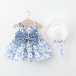 Wholesale 2pcs Summer Newborn Dress Sets Baby Girl Sleeveless Print Beach Princess Frock Dresses with Hat