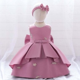 BAIGE 2year baby lace party frock big bow princess wedding ball gown design kids birthday embroidery toddler girl dress