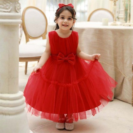 BAIGE 4years Newborn Baby Girl Dress Puffy Sleeveless Kids Wedding Dress With Free Headband L2066XZ