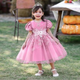 BAIGE Appliqued short sleeve new design baby girls dress party dress for kids girls