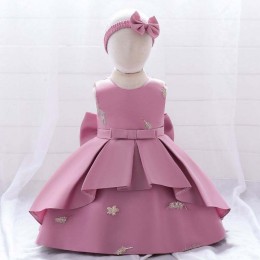 BAIGE baby frock design 1 year birthday dress girl princess flower dresses with free headband