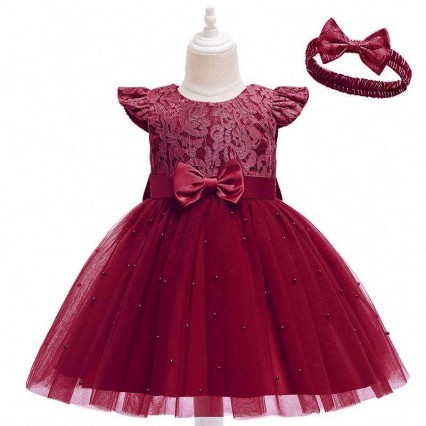 BAIGE Cross-border Kids Dress Wholesale Solid Color Lace Bowknot Children's Party Birthday Dress D0761 BAIGE Cross-border Kids Dress Wholesale Solid Color Lace Bowknot Children's Party Birthday Dress D0761