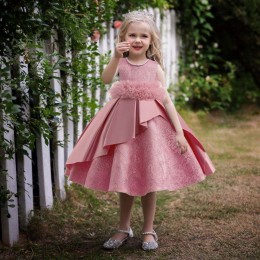 BAIGE High Quality Kids Party Dress Baby Embroidery Frock Children Weeding Ball Gown