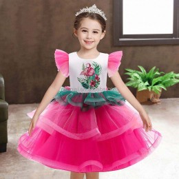 BAIGE pleated Short Sleeves Layered Cake Flower Dress Easter Wear girls unicorn dresses for party