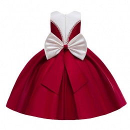 BAIGE Satin material big Bow knot red color kids bridesmaid dresses birthday dresses for girls