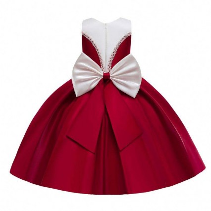 BAIGE Satin material big Bow knot red color kids bridesmaid dresses birthday dresses for girls BAIGE Satin material big Bow knot red color kids bridesmaid dresses birthday dresses for girls
