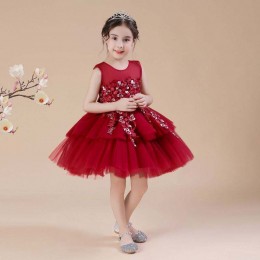 BAIGE Sleeveless Applique Cake Flower chic Dress baby dresses girl kids clothing
