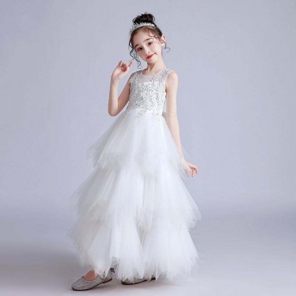 BAIGE Wholesale White Luxury Puffy Girls Wedding Party Ball Gown Formal Birthday Party Dress LP-2180 BAIGE Wholesale White Luxury Puffy Girls Wedding Party Ball Gown Formal Birthday Party Dress LP-2180