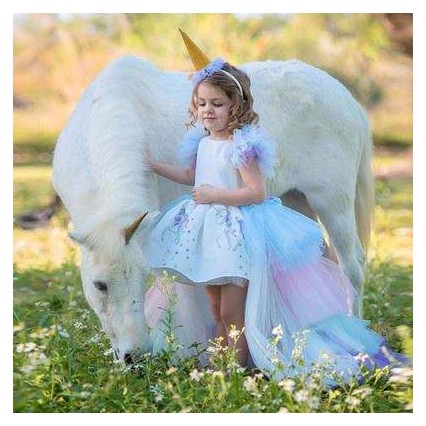 2020 Summer Kids Sleeveless Rainbow Princess Birthday Party Unicorn Puffy Dress With Headband DJS100
