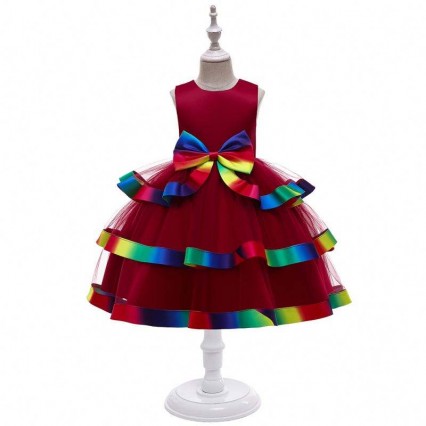 BAIGE Baby Girls Layered Princess Dress New Fashion Kids Wedding Party Wear Ball Gown