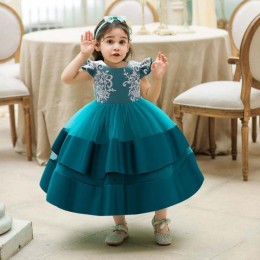 Baige Fashion Flower Waistline Kids Clothing Party Wear Floral Printed Children Girl Boutique Dress For Girl 0-2 Years
