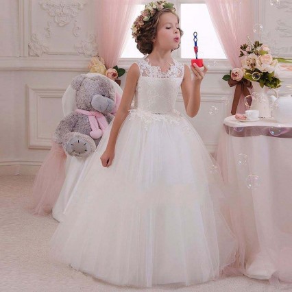 BAIGE White Wedding Elegant Girl Prom Dress Summer Kids Baby Gowns BAIGE White Wedding Elegant Girl Prom Dress Summer Kids Baby Gowns