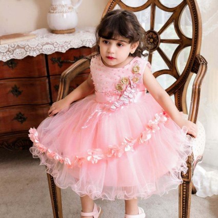 BAIGE Wholesale Kids Clothing Short Sleeve Princess Dress Baby Girl Baptism And Christening Frock